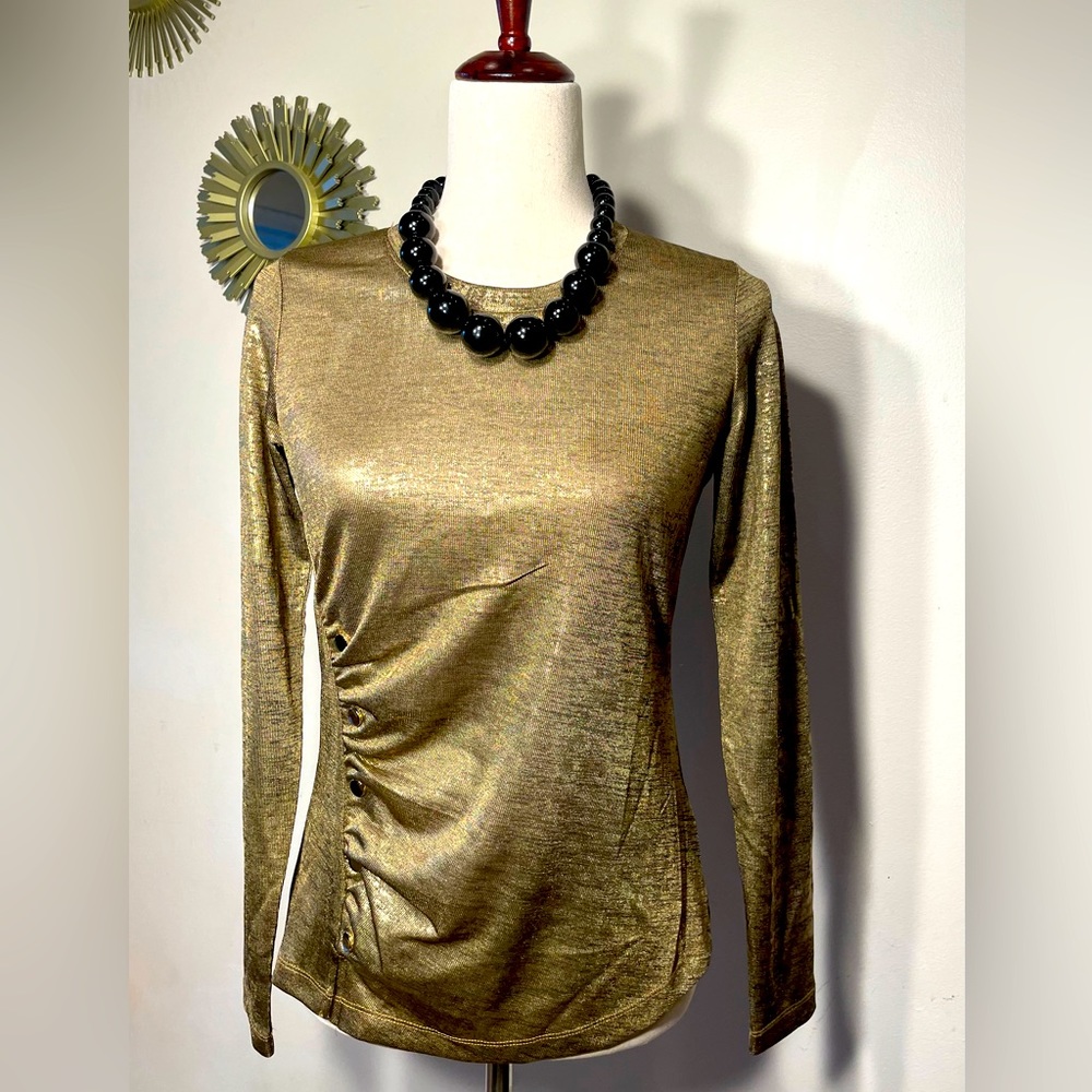 FEVER WOMENS METALLIC RUCHED BLOUSE - SIZE X-SMALL
